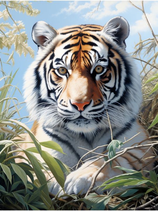 Алмазная мозаика без подрамника «Тигр» 40x30 см, 50 цветов