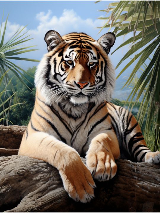 Алмазная мозаика на подрамнике «Тигр» 70x50 см, 50 цветов