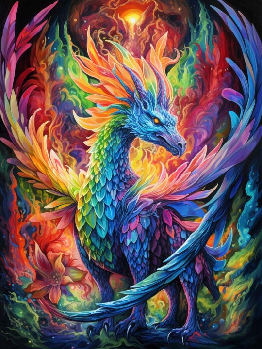 Алмазная мозаика на подрамнике «Дракон» 70x50 см, 50 цветов