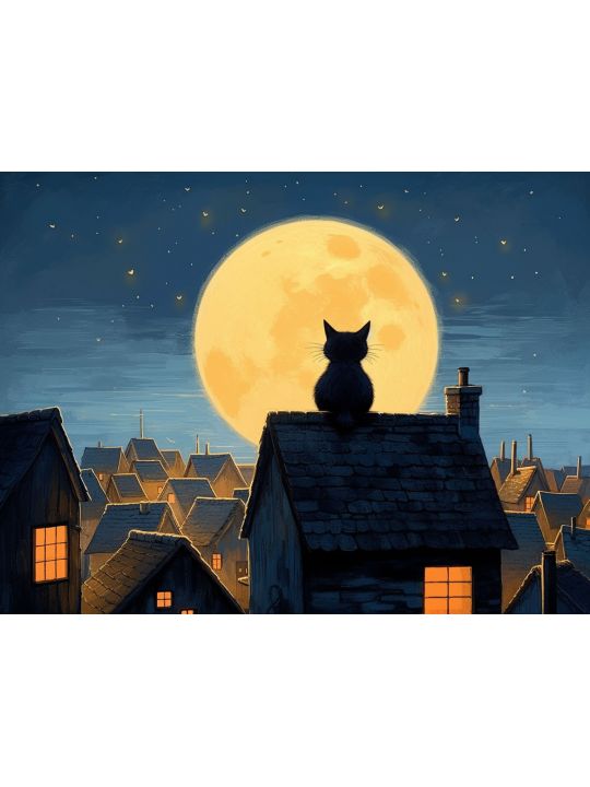 Алмазная мозаика без подрамника «На крыше дома» 130x100 см, 50 цветов