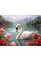 Алмазная мозаика на подрамнике «Лебедь и розы» 50x40 см, 48 цветов