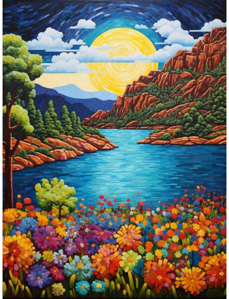 Алмазная мозаика без подрамника «Озеро» 25x20 см, 40 цветов