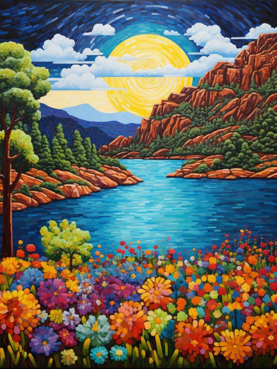 Алмазная мозаика без подрамника «Озеро» 25x20 см, 40 цветов
