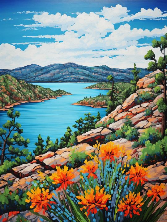 Алмазная мозаика на подрамнике «Горный пейзаж» 40x30 см, 50 цветов