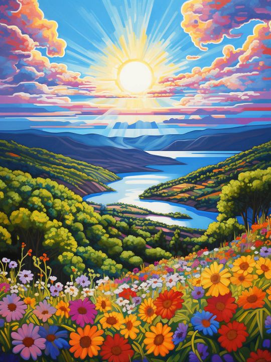 Алмазная мозаика на подрамнике «Цветочный луг» 70x50 см, 50 цветов