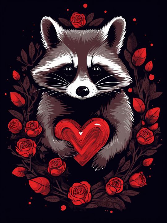 Алмазная мозаика на подрамнике «Енот и розы» 40x30 см, 40 цветов