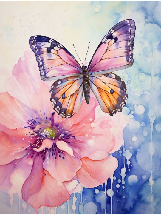 Алмазная мозаика без подрамника «Бабочка красками» 50x40 см, 50 цветов