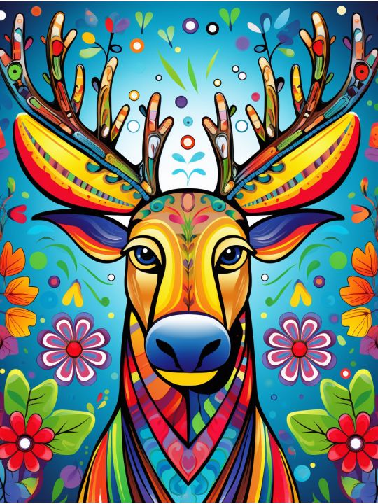 Алмазная мозаика без подрамника «Разноцветный олень» 50x40 см, 50 цветов