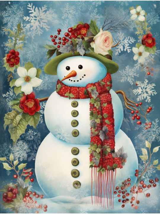 Алмазная мозаика на подрамнике «Новогодний снеговик» 40x30 см, 50 цветов