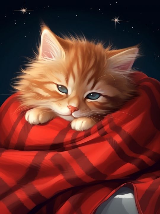 Алмазная мозаика без подрамника «Милый котёнок» 70x50 см, 50 цветов