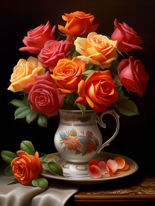 Алмазная мозаика без подрамника «Цветы» 70x50 см, 48 цветов