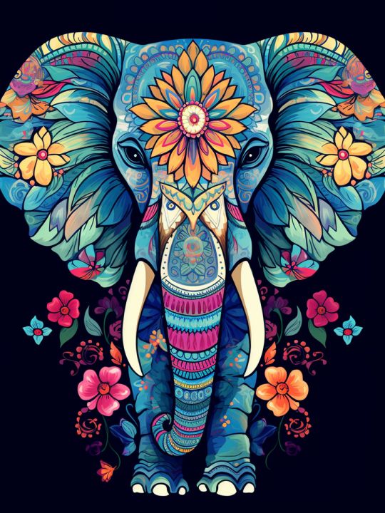 Алмазная мозаика на подрамнике «Разноцветный слон» 50x40 см, 50 цветов