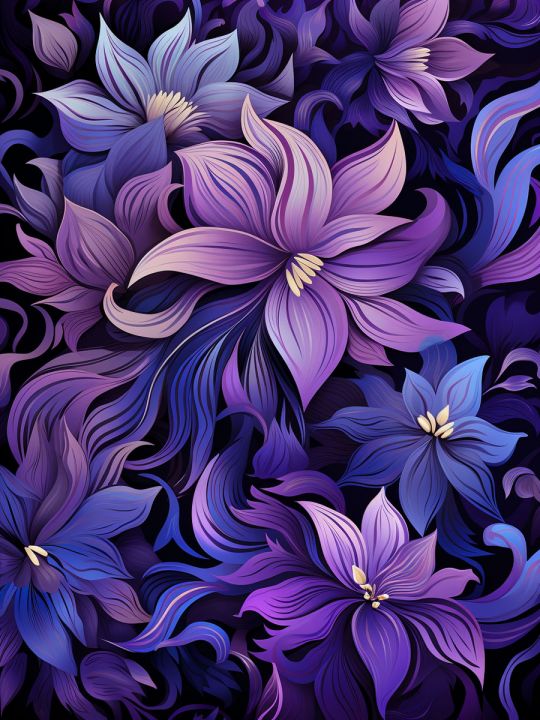 Алмазная мозаика без подрамника «Пурпурные цветочки» 50x40 см, 50 цветов