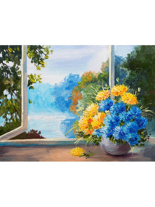 Картина интерьерная «Цветы на подоконнике» холст 80 x 60 см