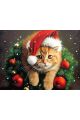 Алмазная мозаика без подрамника «Рождественский кот» 130x100 см, 50 цветов