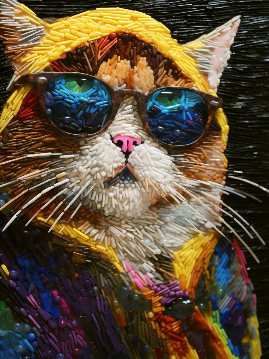 Алмазная мозаика без подрамника «Крутой кот» 25x20 см, 38 цветов