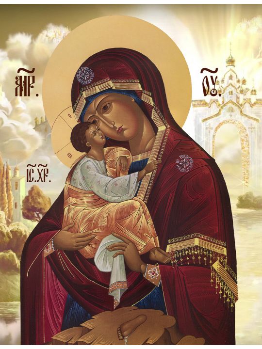 Алмазная мозаика без подрамника «Почаевская икона Божией Матери» 40x30 см, 50 цветов