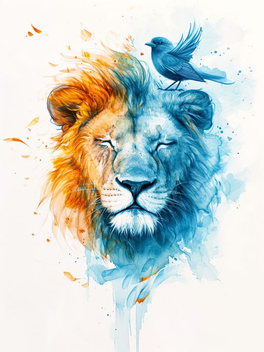Алмазная мозаика без подрамника «Портрет льва» 40x30 см, 50 цветов