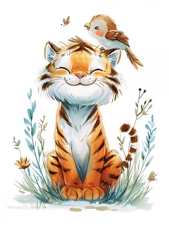 Алмазная мозаика на подрамнике «Рисунок тигрёнка» 70x50 см, 47 цветов