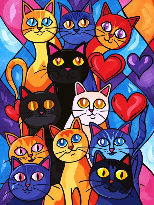 Алмазная мозаика без подрамника «Котики» 25x20 см, 39 цветов