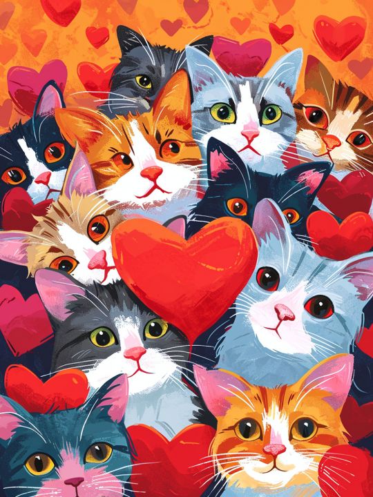 Алмазная мозаика без подрамника «Котики» 25x20 см, 40 цветов