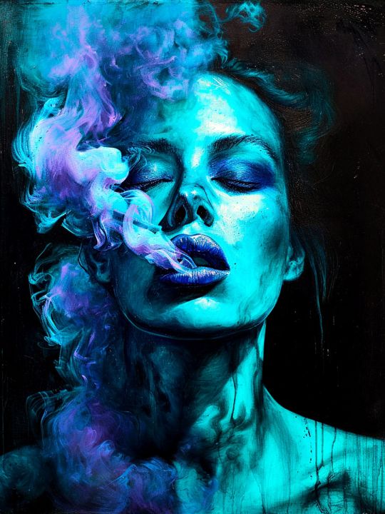 Картина интерьерная «Девушка в дыму» холст 18 x 24 см