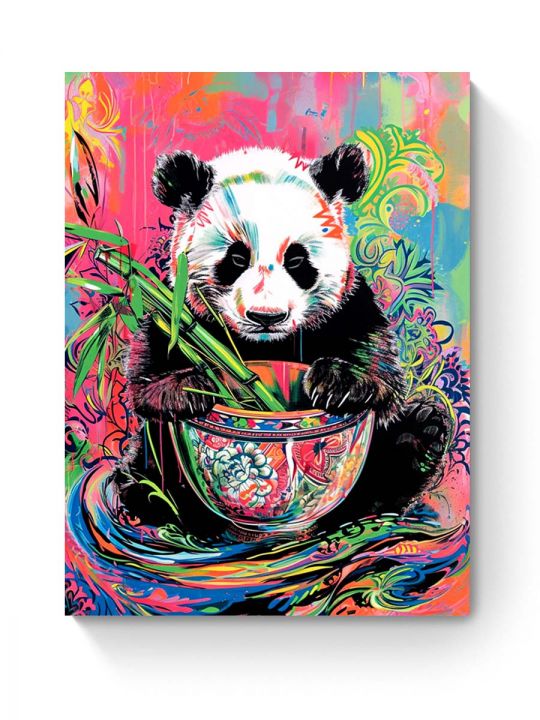 Картина интерьерная на подрамнике «Панда с бамбуком» холст 40 x 30 см