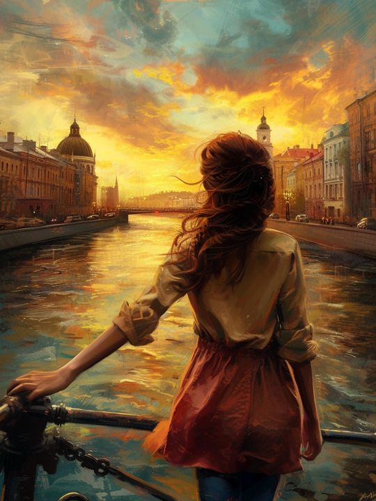 Картина интерьерная «Закат Петербурга» холст 18 x 24 см