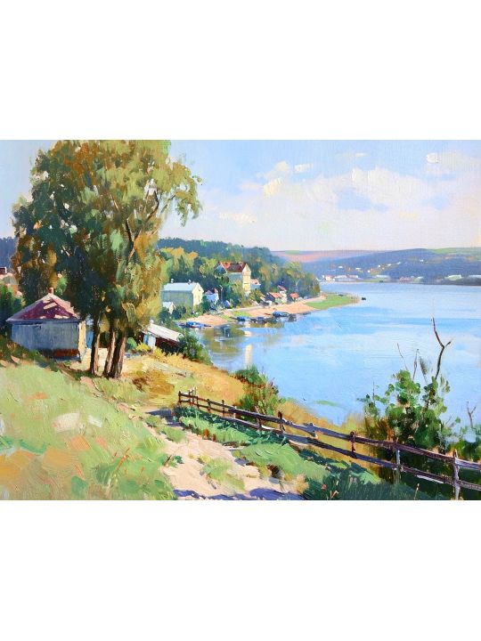 Картина интерьерная «Деревня у реки» холст 25 x 35 см