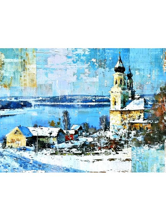 Картина интерьерная «Зимний волжский городок» холст 90 x 70 см