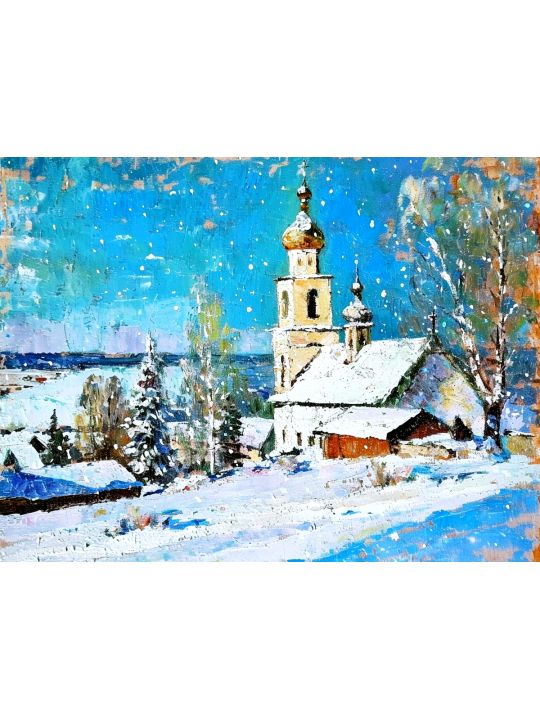 Картина интерьерная «Деревня зимой» холст 90 x 70 см