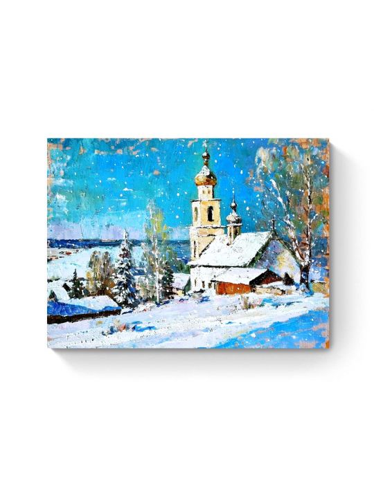 Картина интерьерная на подрамнике «Деревня зимой» холст 40 x 30 см
