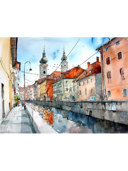 Картина интерьерная «Вдоль канала» холст 18 x 24 см