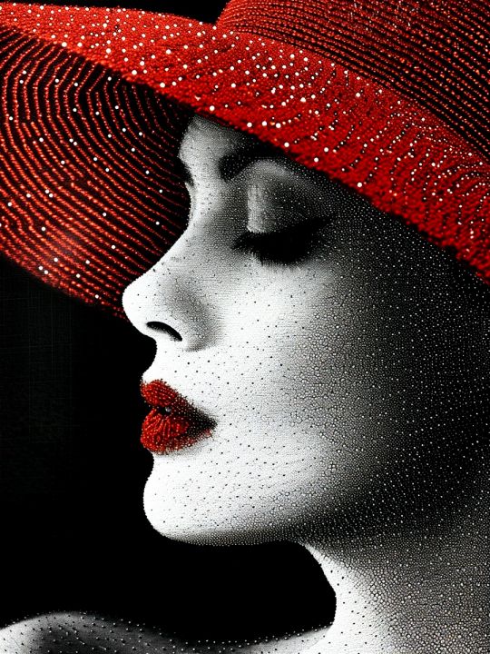Алмазная мозаика без подрамника «Девушка в красном» 40x30 см, 49 цветов