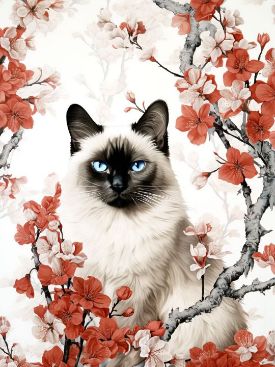 Алмазная мозаика без подрамника «Сиамский кот» 130x100 см, 50 цветов