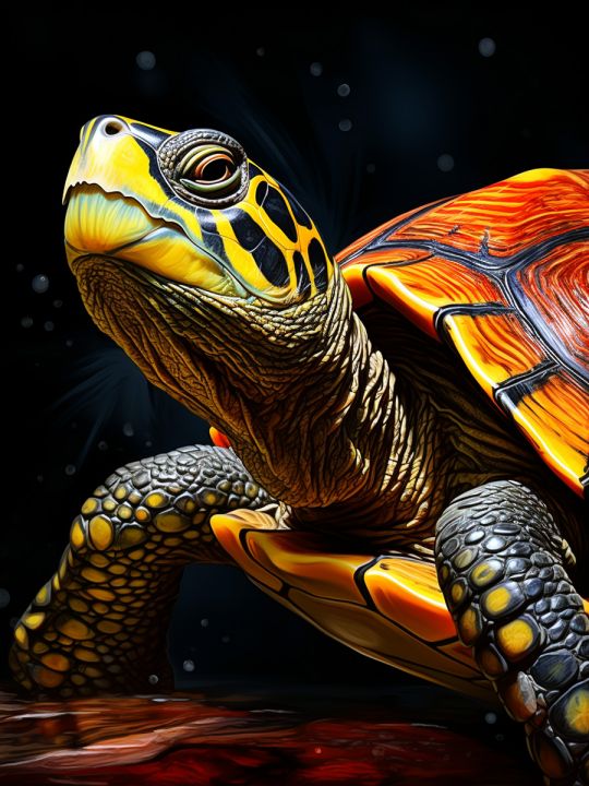 Алмазная мозаика без подрамника «Красноухая черепаха» 130x100 см, 50 цветов