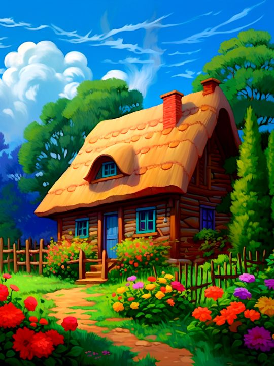Алмазная мозаика без подрамника «Домик» 25x20 см, 40 цветов
