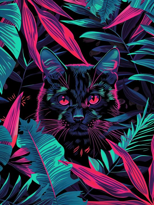 Алмазная мозаика без подрамника «Чёрный кот» 40x30 см, 50 цветов