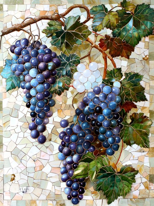 Алмазная мозаика без подрамника «Виноград на ветке» 50x40 см, 50 цветов