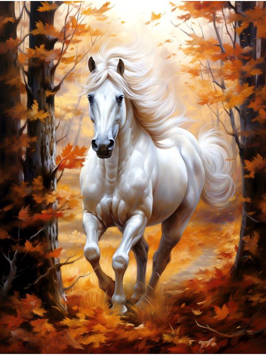 Алмазная мозаика без подрамника «Конь в лесу» 50x40 см, 49 цветов