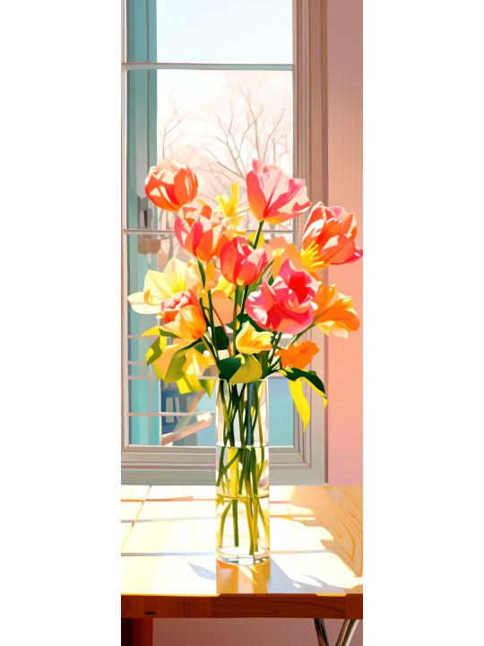 Алмазная мозаика без подрамника «Букет тюльпанов» 90x30 см, 50 цветов