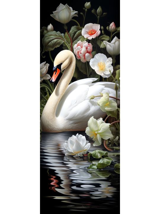 Алмазная мозаика без подрамника «Лебедь в цвветах» 90x30 см, 50 цветов