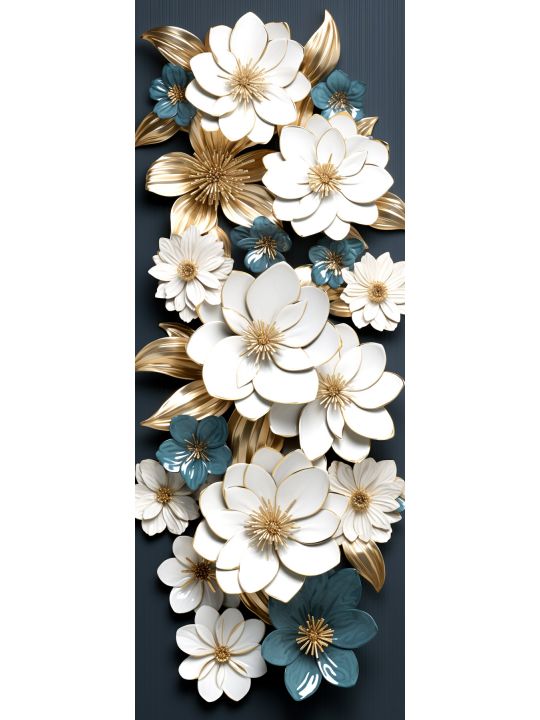 Алмазная мозаика без подрамника «Фарфоровые цветы» 100x35 см, 49 цветов