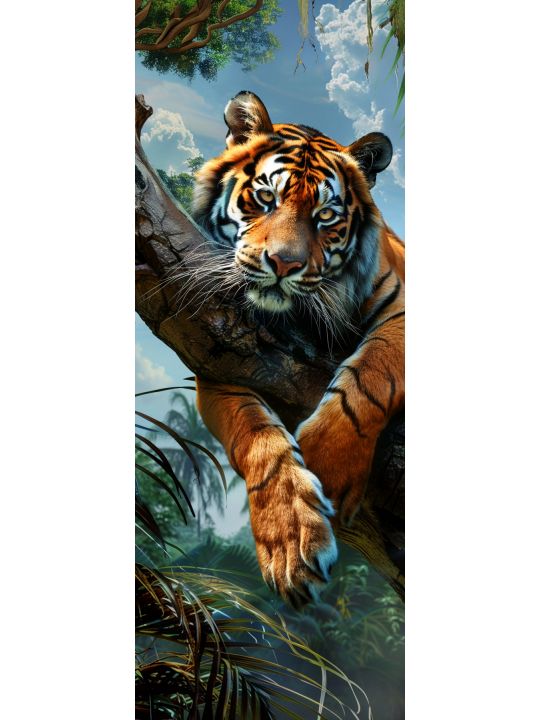 Алмазная мозаика без подрамника «Тигр на ветке» 90x30 см, 50 цветов