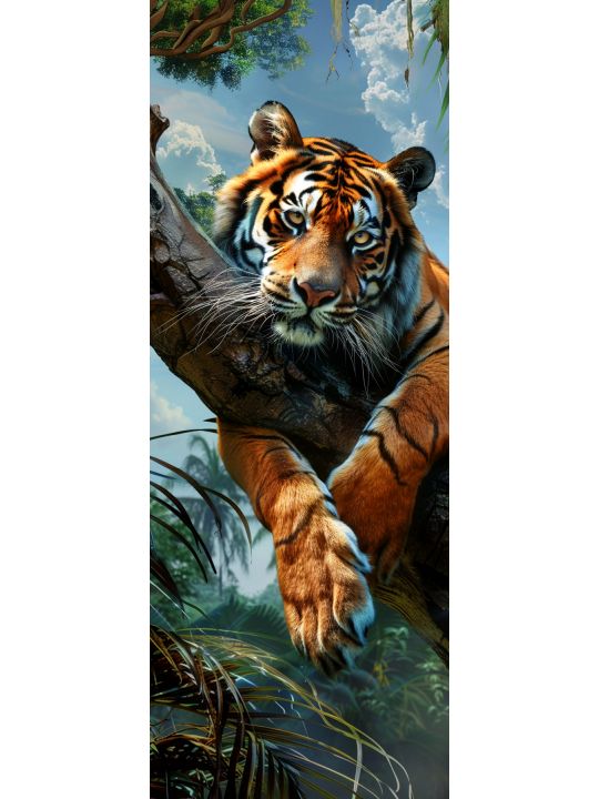 Алмазная мозаика без подрамника «Тигр на ветке» 70x24 см, 39 цветов
