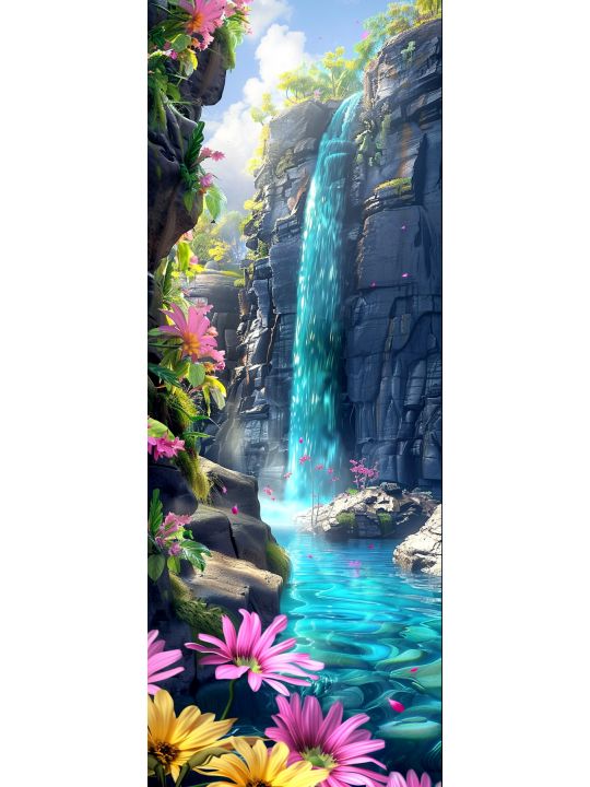 Алмазная мозаика без подрамника «Водопад» 90x30 см, 50 цветов