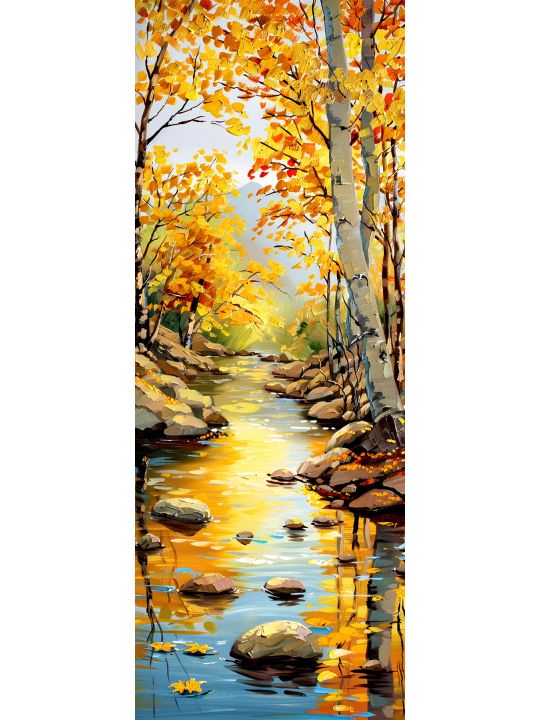Алмазная мозаика на подрамнике «Осенний ручей» 100x35 см, 49 цветов