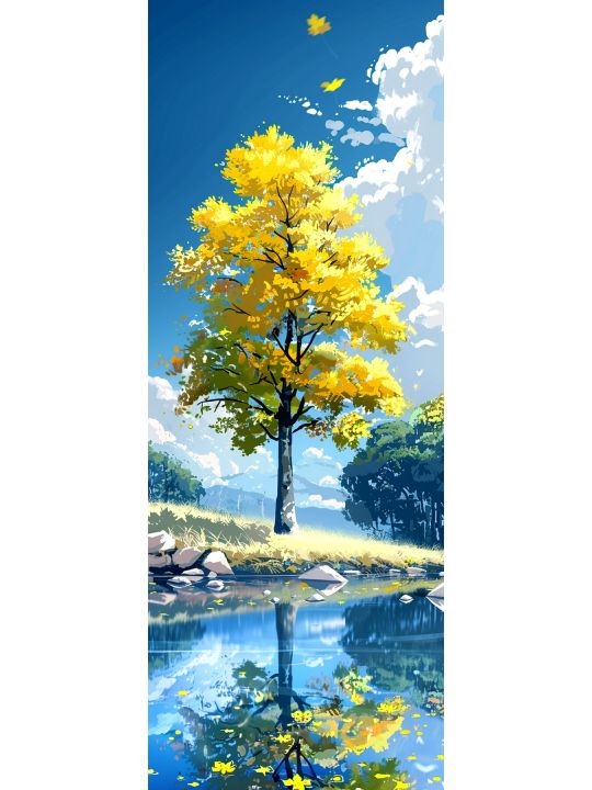 Алмазная мозаика без подрамника «Золотой клён» 100x35 см, 50 цветов