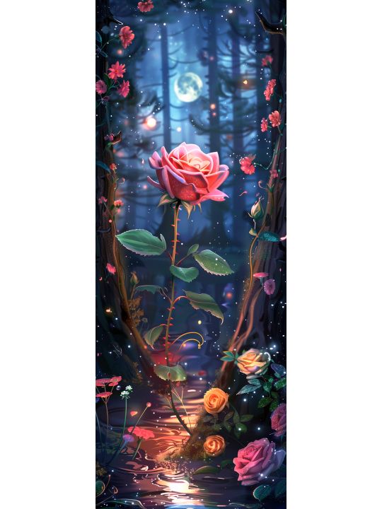 Алмазная мозаика без подрамника «Ночная роза» 90x30 см, 50 цветов