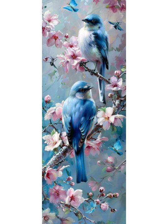 Алмазная мозаика без подрамника «Синие птички» 100x35 см, 50 цветов